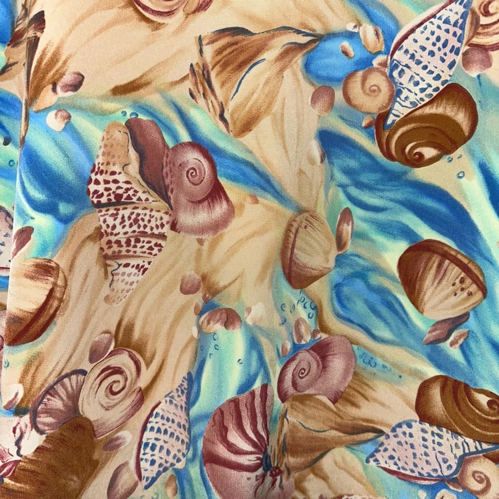 Maggie Sweet Vintage Women’s Button Down Shirt Size L Beige Blue Shell Print - Picture 8 of 10